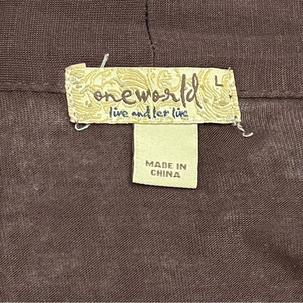 One World Open Cardigan Chocolate‎ Brown Stretchy Gathered Fabric Large